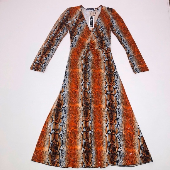 NWT Rotate by Birger Christensen Shiny animal print Python long dress XS - Picture 2 of 11
